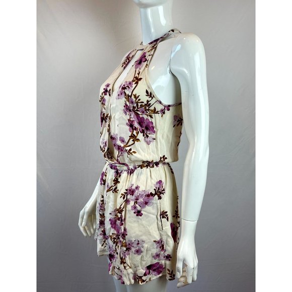 American Eagle Women Halter Neck Romper Floral Cherry Blossom Key Hole Pink SZ S - Picture 4 of 12